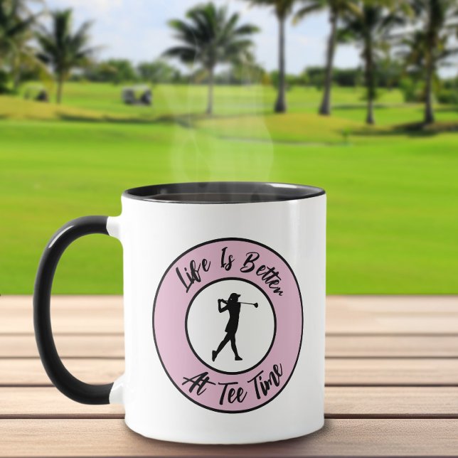 Caneca Golfer Tempos Esportivos Humor Funny Pun Rosa Negr (Cute Golfer Tee Time Sports Humor Funny Pun Pink Black Mug For Her)