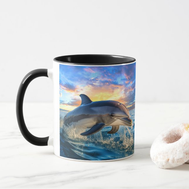 Caneca Golfinho Beach Ocean Sunset Action Coffee Mugs (Com Donut)
