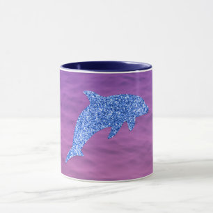 Caneca Golfinho De Brilho Azul No Mar Rosa E Roxo