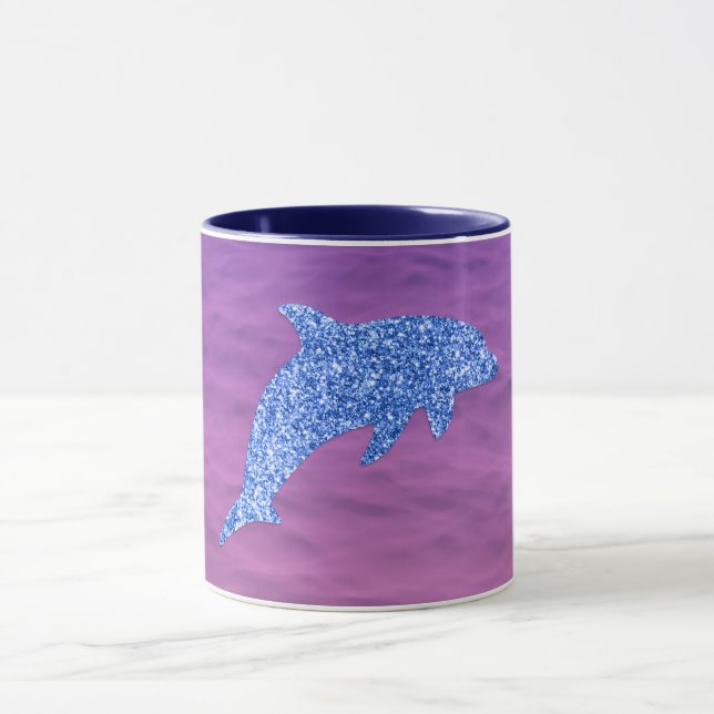 Caneca Golfinho De Brilho Azul No Mar Rosa E Roxo (Centro)