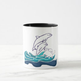 Caneca Golfinhos cavalgando ondas Ringer Combo Mug