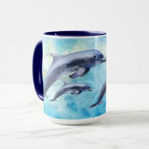 Caneca Golfinhos de Cores de Água Personalizadas