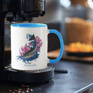 Caneca Golfinhos Flores de Lotus Cerejeiros