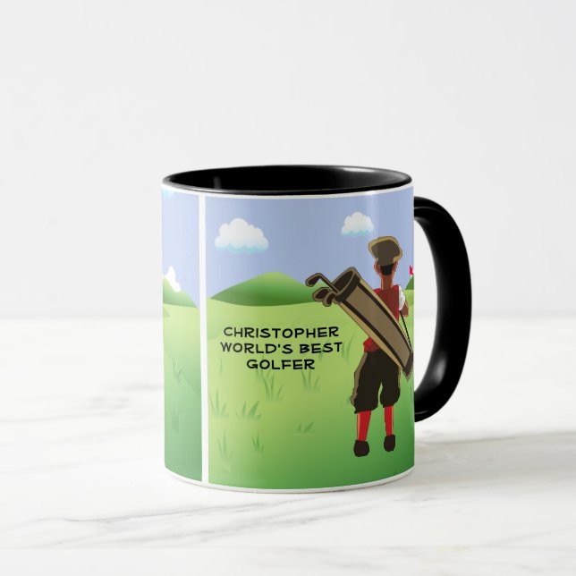 Caneca Golfista Personalizado Divertido no campo de golfe (Frente Esquerda)