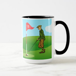Caneca Golfistas masculinos: 1 dando tacada curta e 1 faz