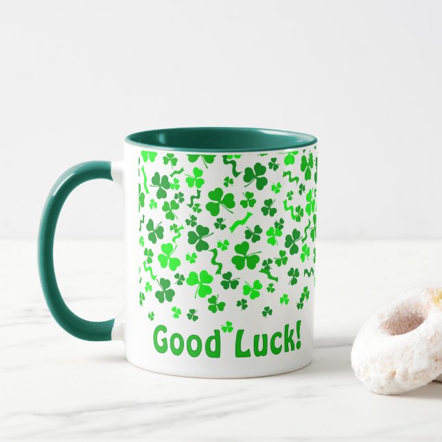 Caneca Good Luck Four Leaf Clover Shamrocks Personalized (Com Donut)