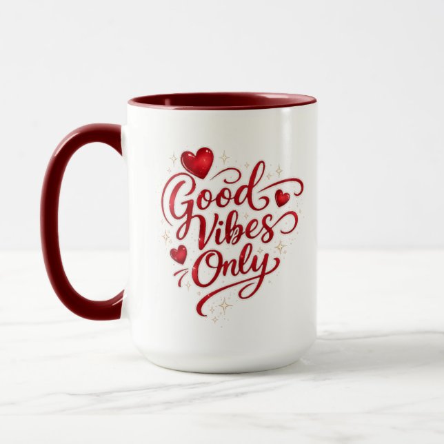 Caneca Good Vibes Only Red Heart Positive Quote Classic  (Esquerda)