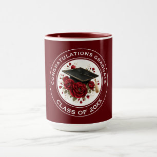 Caneca Gorro de Formatura & Rosas Vermelhas Turma de 20XX