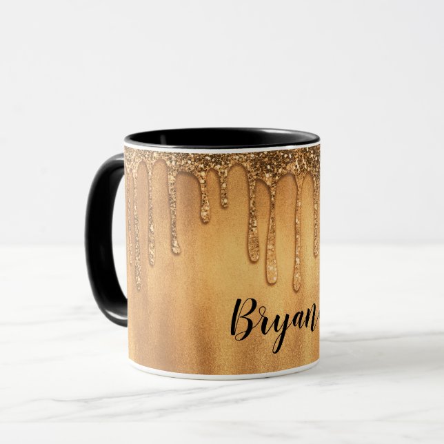 Caneca Gotejando em Glitter de Mel Dourado Lindos Pingos (Frente Esquerda)
