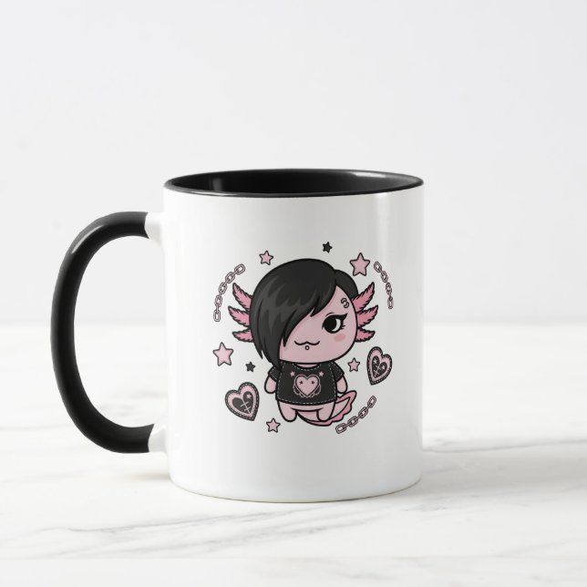 Caneca Goth E-Girl Axolotl with Pink Chains and Hearts (Esquerda)