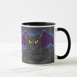 Caneca gótico da arte da fantasia do gato do