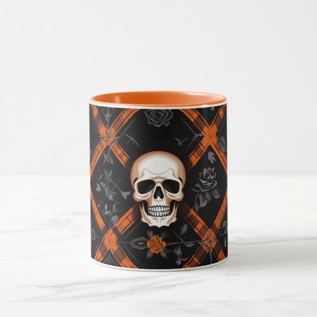 Caneca Gótico de Halloween - Orange Tartan Pattern verifi (Centro)