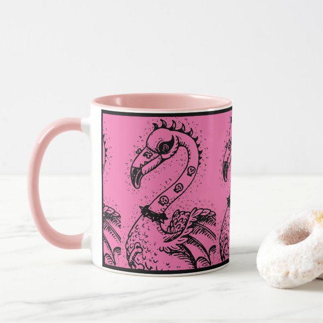 CANECA GÓTICO PUNK ROCKER FLAMINGO, HÁBULAS, CABELO ESPIR (Com Donut)
