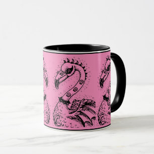CANECA GÓTICO PUNK ROCKER FLAMINGO, HÁBULAS, CABELO ESPIR