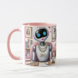 Caneca Grace o Robô – Brilho e Sintaxe em Sua Mesa