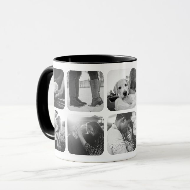 Caneca Grade de Modelo de Foto Preta e Branca 10 Arredond (Frente Esquerda)