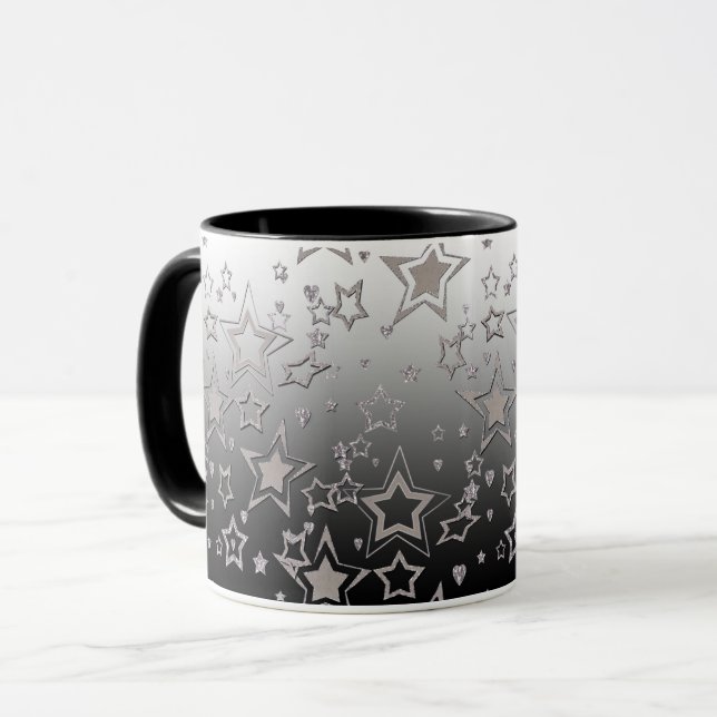 Caneca gradiente de natal brilho glitter confetes estrela (Frente Esquerda)