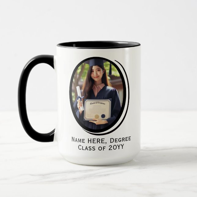 Caneca Graduação de Fotos Elegante Moderno Oval 2 Persona (Esquerda)