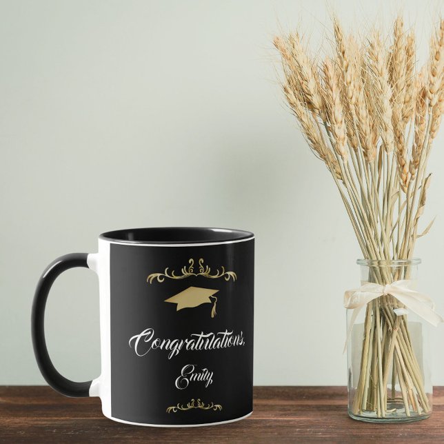 Caneca Graduação de Parabéns de ornamento Dourado Elegant (Criador carregado)