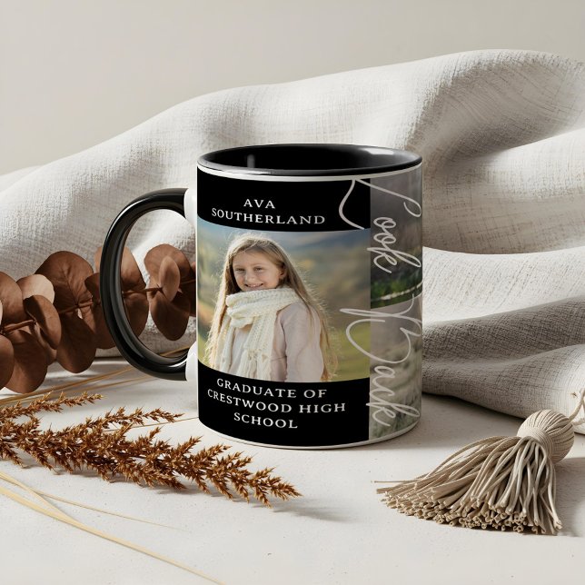 Caneca Graduação E Agora Formando Colagem de Fotos (Graduation Then & Now Grad Photo Collage Keepsake Mug)