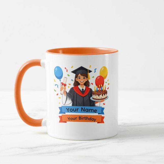 Caneca Graduação e Nome Personalizado de Aniversário (Esquerda)