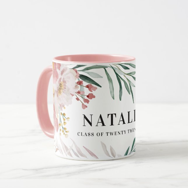 Caneca Graduação em chic floral cor-de-água-clara (Frente Esquerda)