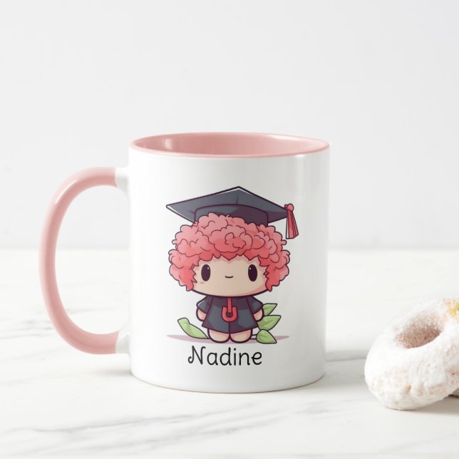 Caneca Graduação Personalizada do Cartoon Kawaii Bonito (Com Donut)