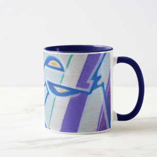 Caneca Graffitis abstratos listrados azuis