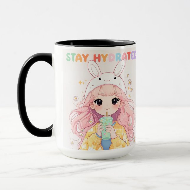 Caneca Gráfica Rosa Pastel Fofa Permaneça Hidratad (Esquerda)