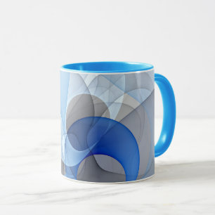 Caneca Gráfico de Arte Fractal de Cinza Azul Moderno
