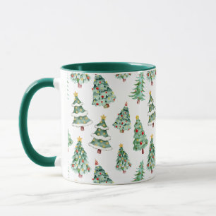 Caneca Gráfico de árvore de Natal branco verde
