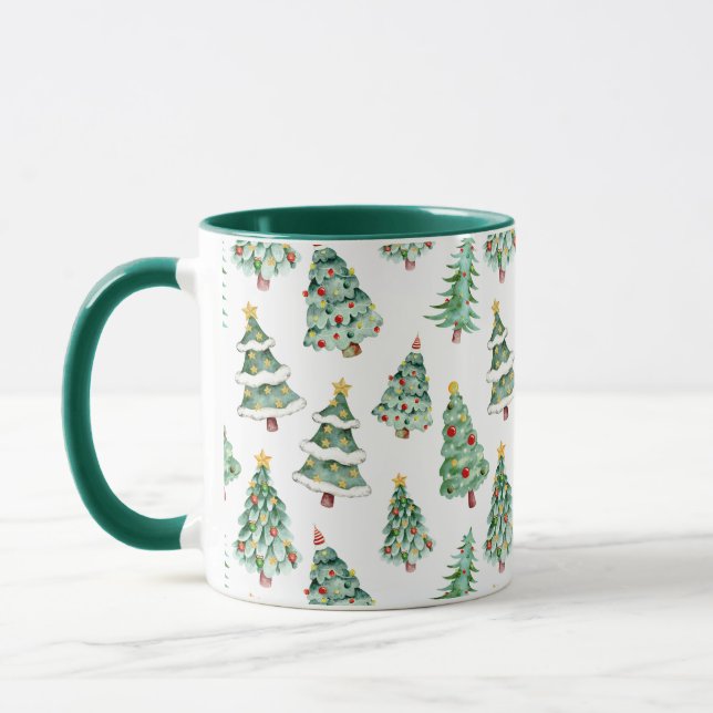 Caneca Gráfico de árvore de Natal branco verde (Esquerda)