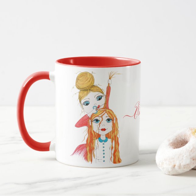 Caneca Gráfico de Cabeçalho Branco Ilustração de Whimsica (Com Donut)