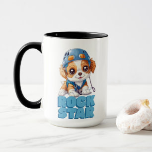 CANECA GRÁFICO DE CÃO CUTO COM TEXTO ROCK STAR