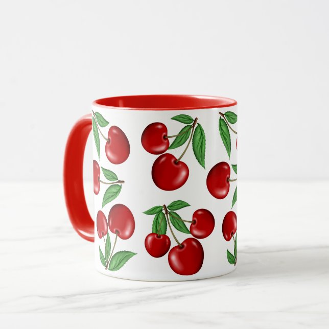 Caneca Gráfico de cerejas vermelhas em todos os padrões (Frente Esquerda)