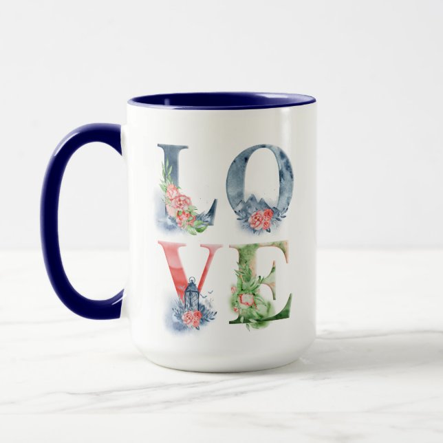 Caneca Gráfico de Impressão Floral de Amor Empilhado (Esquerda)