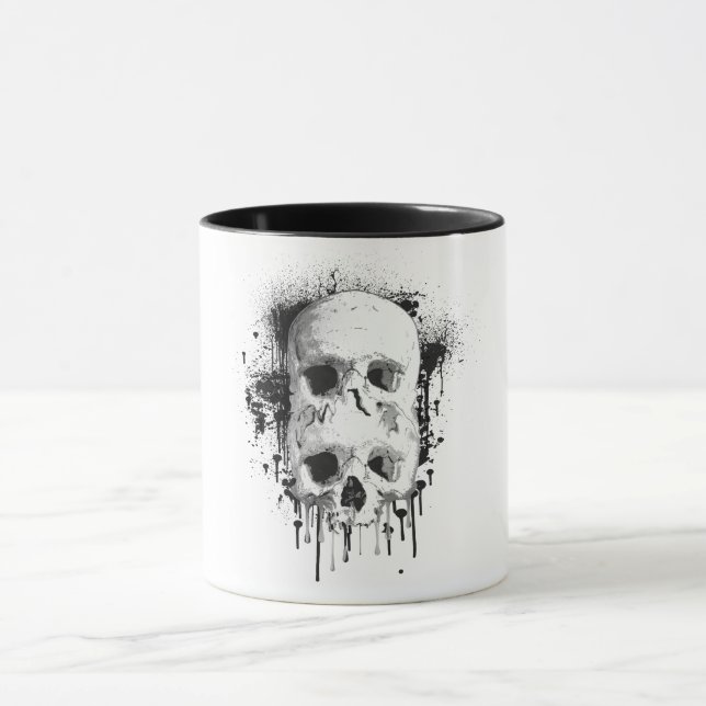 Caneca Gráfico de respingo de tinta preta de caveira ping (Centro)