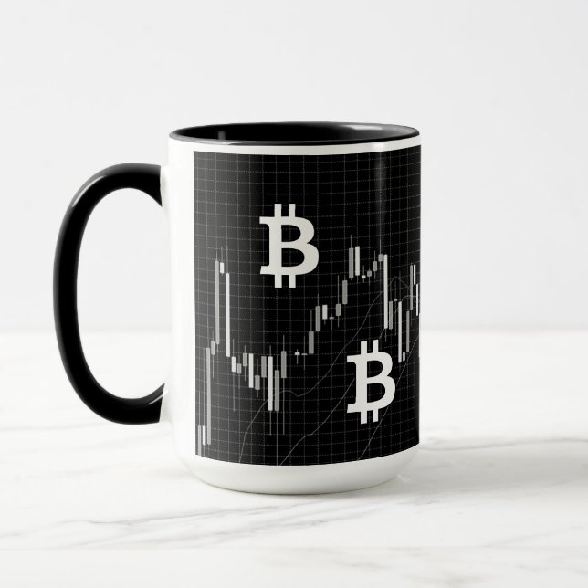 Caneca Gráfico de Velas Forex Com Moeda Bitcoin (Esquerda)