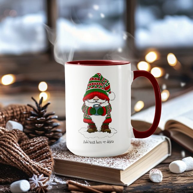 Caneca Gráfico Verde Vermelho do Gnomo de Natal (Criador carregado)