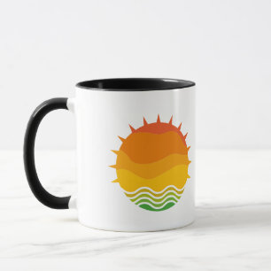 Caneca Gráficos Vintage Retro do Sol e Ondas do Mar