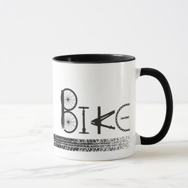 Caneca Grafite de peças de bicicleta com trilhas de pneus (Direita)