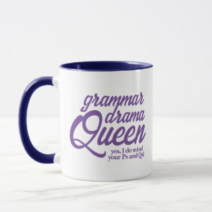 Caneca Gramática Engraçada Drama Rainha Mente Seu Ps e Qs