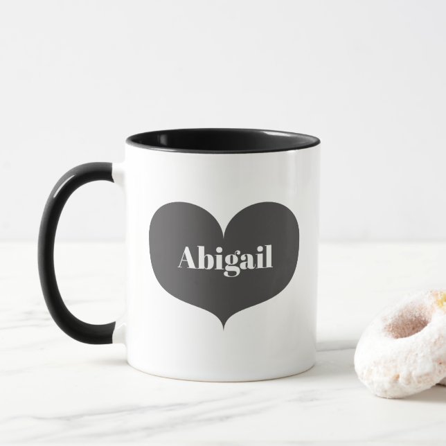 Caneca Grande Cinza Coração Personalizada Mug (Com Donut)