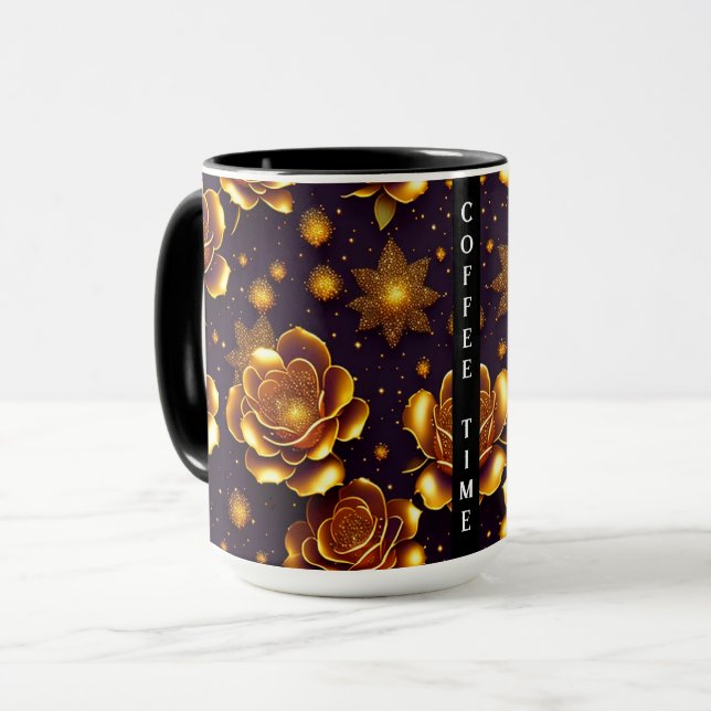 Caneca Grande Coleção Dourada de Rosa Modernos de Luxo (Frente Esquerda)