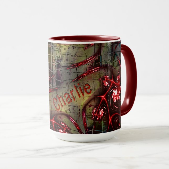 Caneca Grande contato de fractal estranho sobre a imagem  (Frente Esquerda)