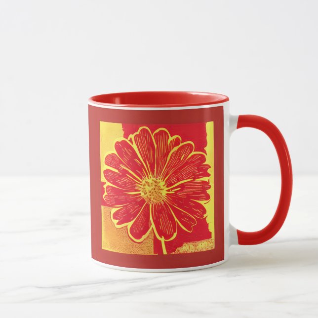 Caneca Grande Daisy Aster em Vermelho, Amarelo e Saffron (Direita)