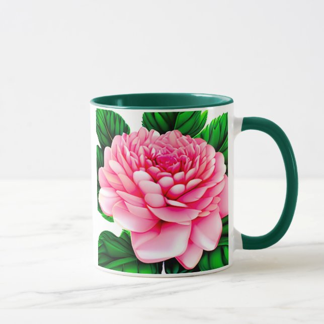 Caneca Grande Peônia Rosa com Folhas Verde Esmeralda (Direita)