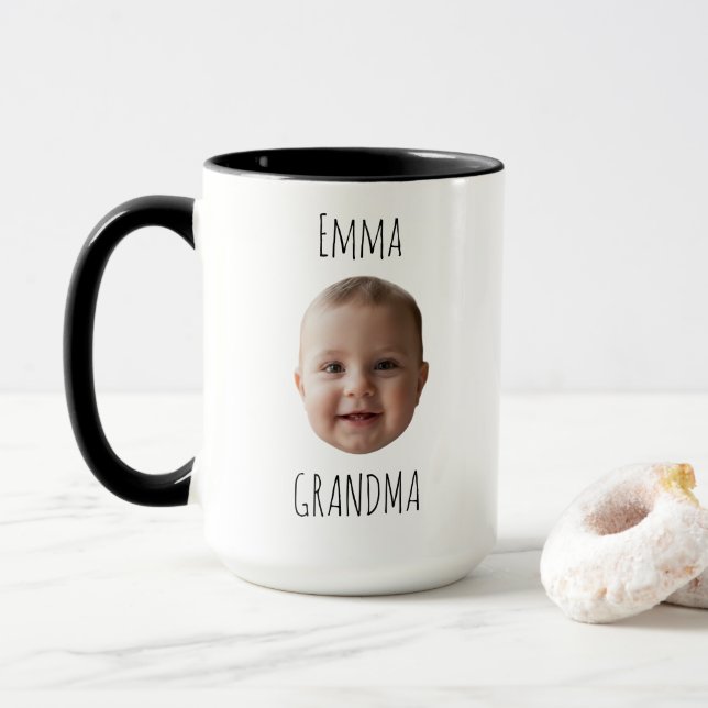 Caneca Grandma Birthday Gift – Custom Baby Face  (Com Donut)