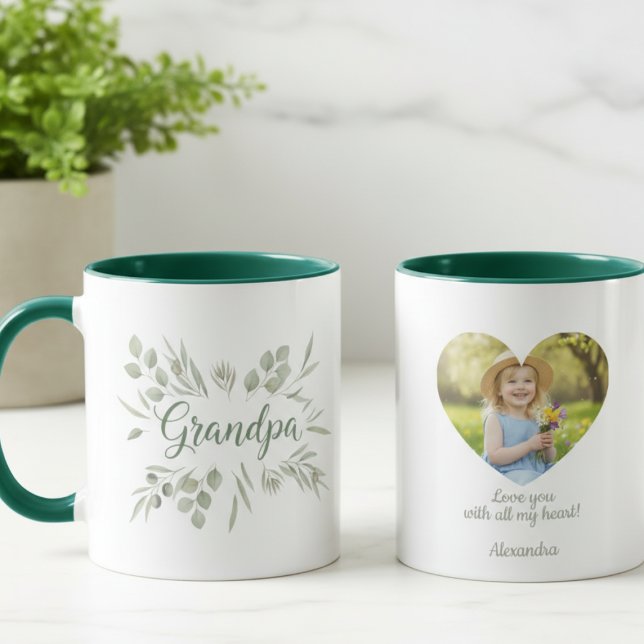 Caneca Grandpa Botanical Photo (Personalized heart photo Grandpa coffee mug)