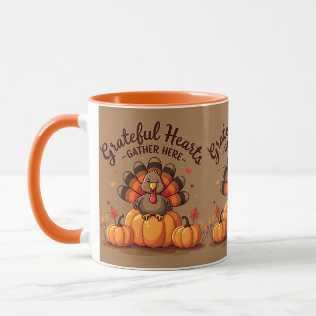 Caneca Grateful Hearts Thanksgiving Turkey (Esquerda)